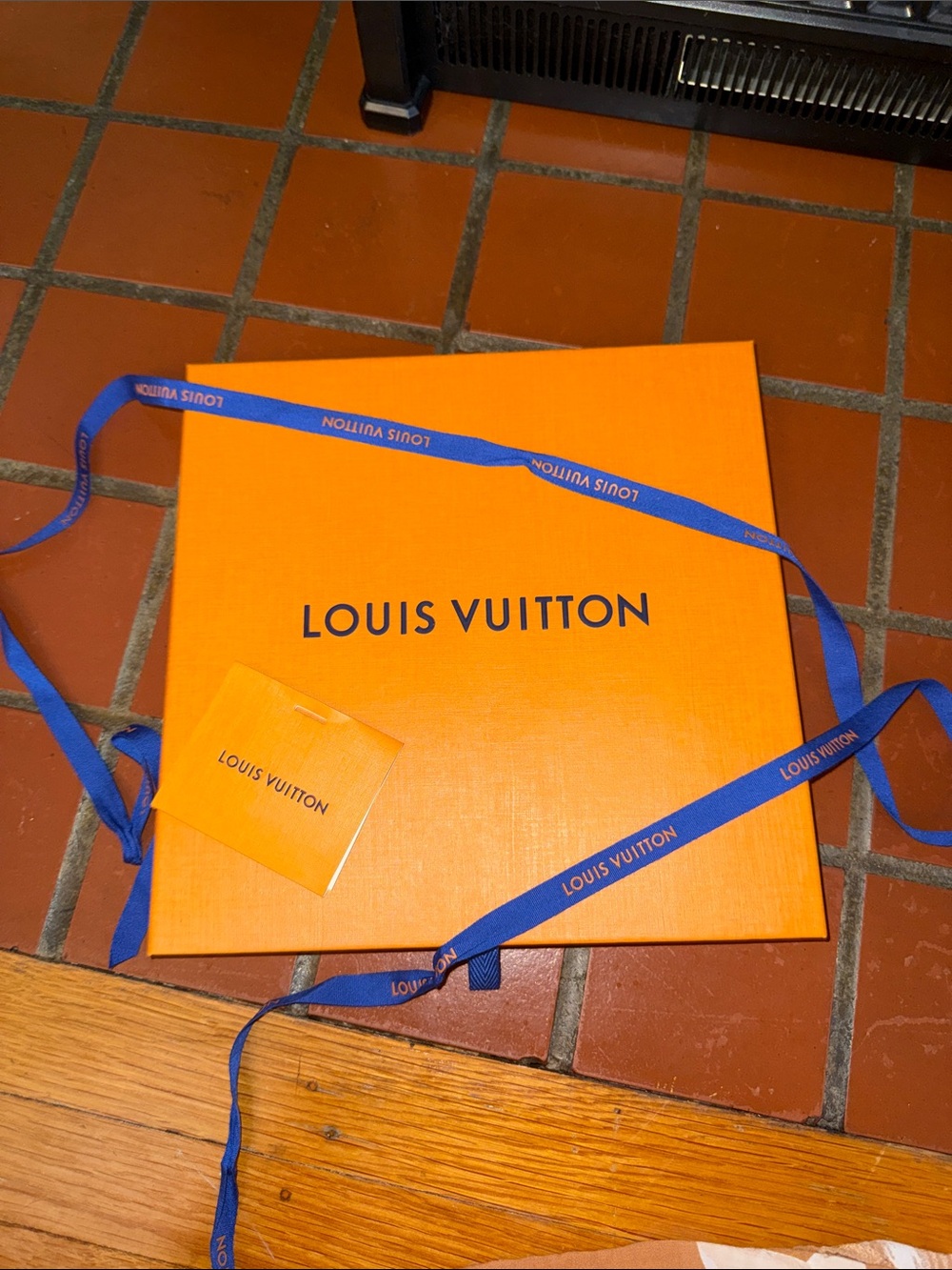 Louis Vuitton Orange Box with Blue Ribbon and Tag